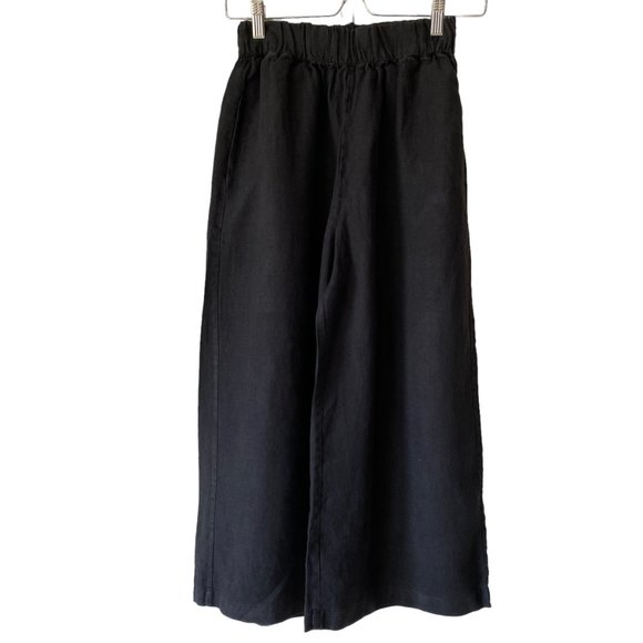 Road To Bohemia Black Linen Pull On Wide Leg High Rise Culottes Cropped Pants - Picture 1 of 14